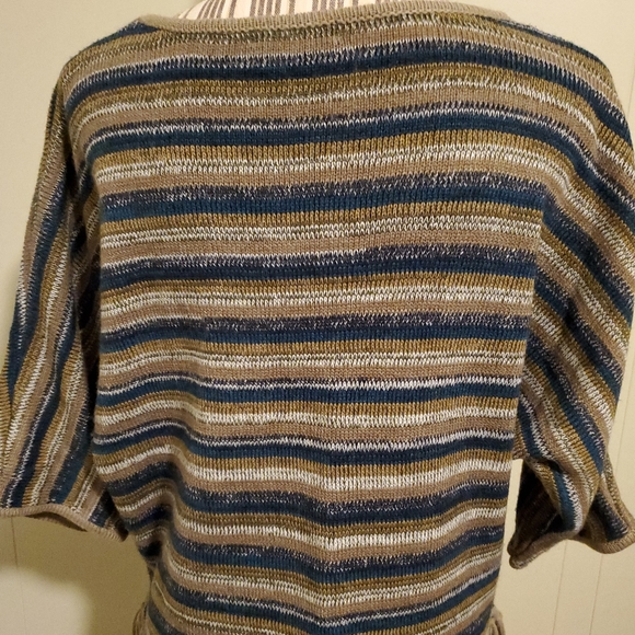 Striped Dolman Sleeve Knit Fringed Sweater - Picture 2 of 5